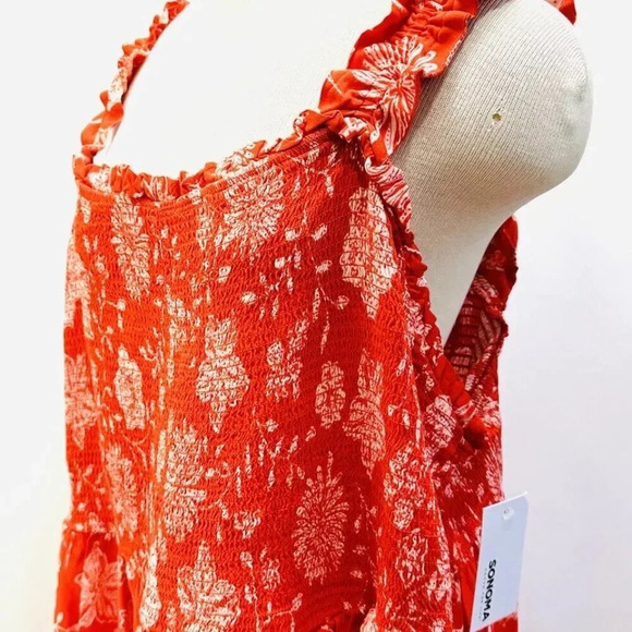 NWT SONOMA Women Sleeveless Pullover Square Neck Red Rayon Floral Shirt Size 3X - Picture 3 of 13